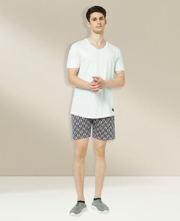T.T. Mens Cotton Regular FitPrinted Bermuda Shorts With ZipperBlue-White