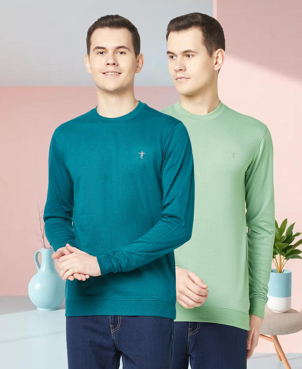 T.T. Men Cotton Polyster Regular Fit Solid Full Sleeve T-Shirt Pack Of 2 (Airforce-Green )
