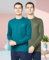 T.T. Men Cotton Polyster Regular Fit Solid Full Sleeve T-Shirt Pack Of 2 (Airforce-Olive )