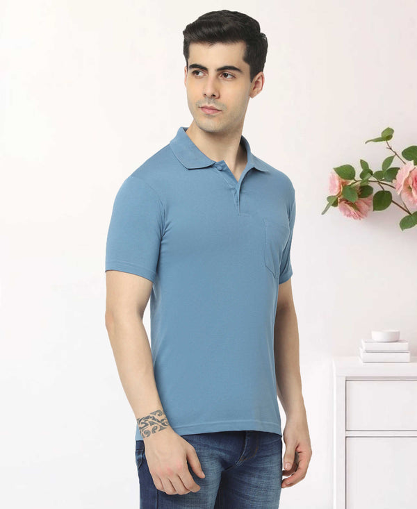 T.T. Men'S Solid Sinker Polo Tshirts With PocketAirforce