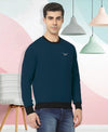 HiFlyers Men Slim Fit Cotrast Rib Cotton Fleece Round Neck Sweatshirt -Airforce