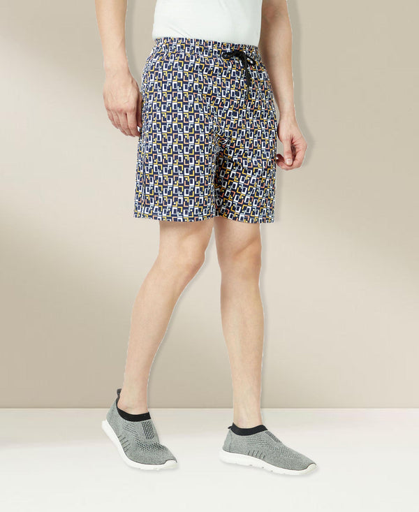 T.T. Mens Cotton Regular FitPrinted Bermuda Shorts With ZipperBlue-White