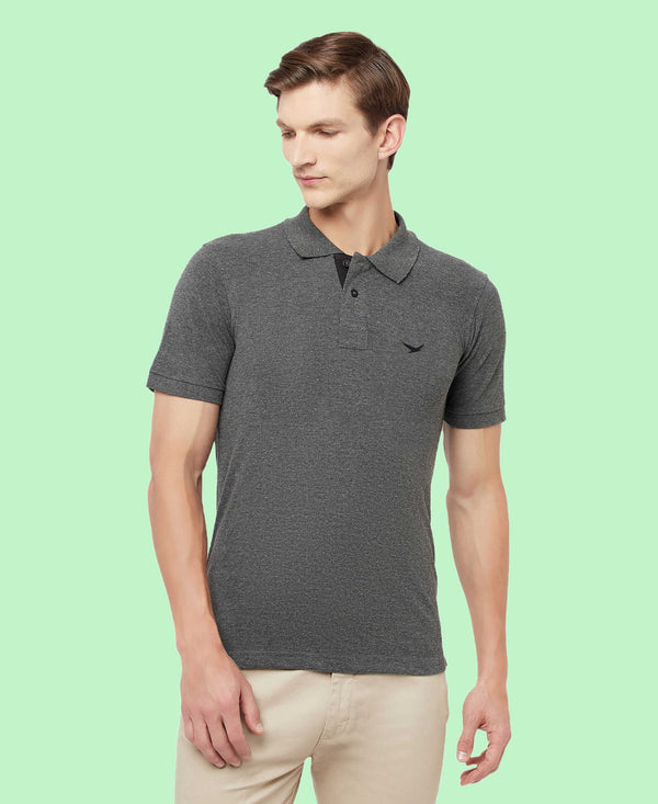 HiFlyers Men'S Cotton Polo T-Shirt With Chest Logo Anthra