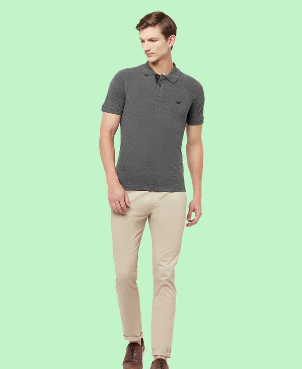 HiFlyers Men'S Cotton Polo T-Shirt With Chest Logo Anthra