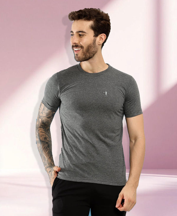 T.T. Men Slim Fit 100% Cotton Cool Round Neck Half Sleev Solid Tshirt Anthra