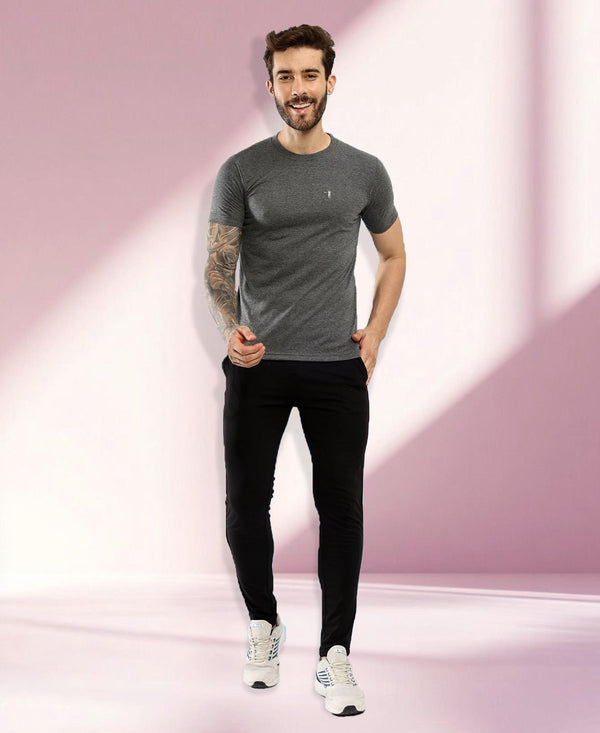T.T. Men Slim Fit 100% Cotton Cool Round Neck Half Sleev Solid Tshirt Anthra