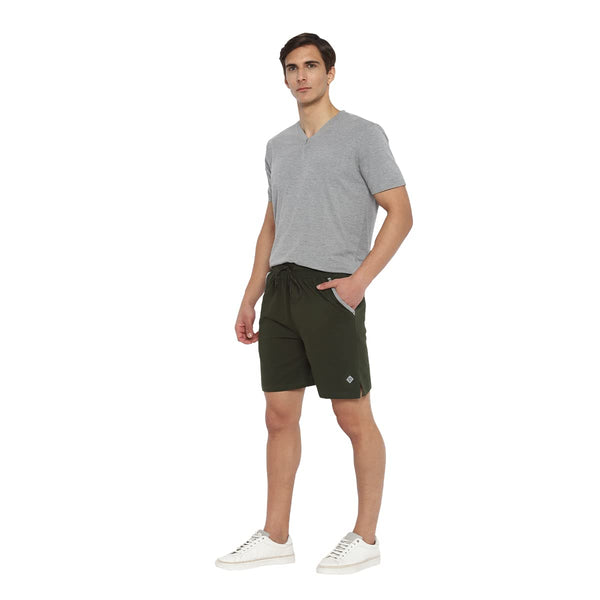 Almo Men Combed Cotton Knitted Shorts | Regular Fit | Soft & Breathable | Everyday Comfort Shorts for Men-Rifle Green