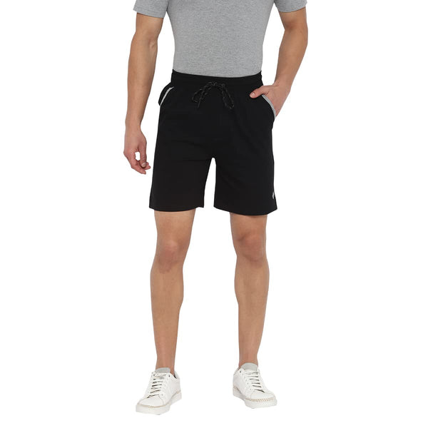 Almo Men Combed Cotton Knitted Shorts | Regular Fit | Soft & Breathable | Everyday Comfort Shorts for Men-Black