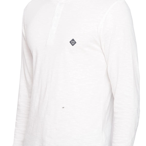 Almo Men Cotton Slub Henley T-Shirt | Full Sleeve | Lightweight & Breathable | Regular Fit Casual T-Shirt for Men-White