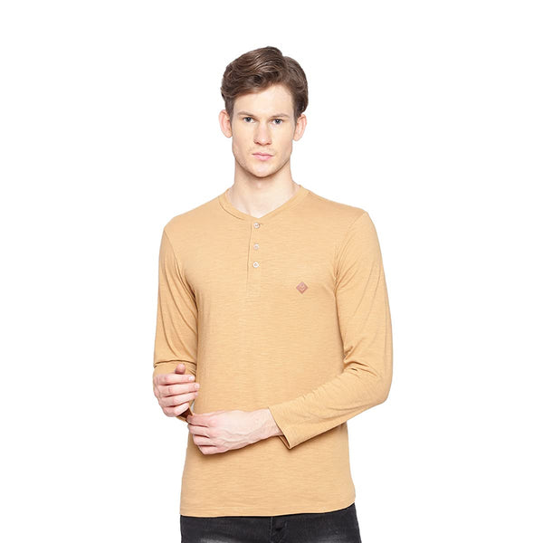Almo Men Cotton Slub Henley T-Shirt | Full Sleeve | Lightweight & Breathable | Regular Fit Casual T-Shirt for Men-Dirty Orange