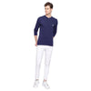 Almo Men Cotton Slub Henley T-Shirt | Full Sleeve | Lightweight & Breathable | Regular Fit Casual T-Shirt for Men-Navy