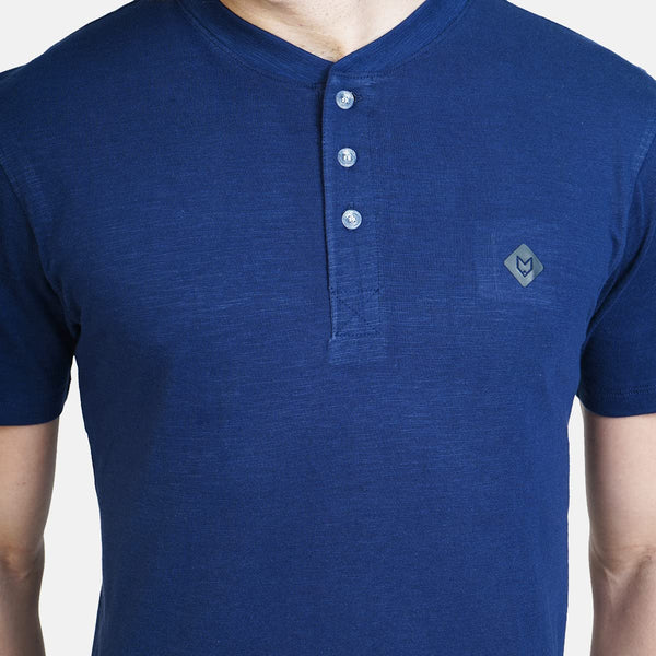 Almo Men Cotton Slub Henley T-Shirt | HalfSleeve | Lightweight & Breathable | Regular Fit Casual T-Shirt for Men-Navy