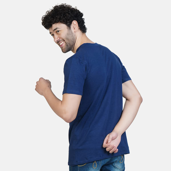 Almo Men Cotton Slub Henley T-Shirt | HalfSleeve | Lightweight & Breathable | Regular Fit Casual T-Shirt for Men-Navy