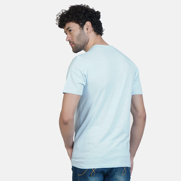 Almo Men Cotton Slub Henley T-Shirt | HalfSleeve | Lightweight & Breathable | Regular Fit Casual T-Shirt for Men-Light Blue