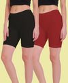 T.T. Pearl Women 100% Cotton Multipurpose Shorts Pack Of 2 Black & Maroon