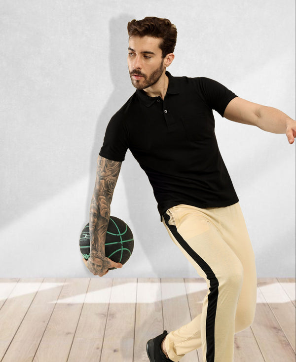 T.T. Men Slim Fit Cotton Polyster Pique Polo Half Sleeve T-Shirt Black