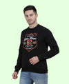 HiFlyers Mens Black Slim Fit Printed Round Neck Sweatshirt