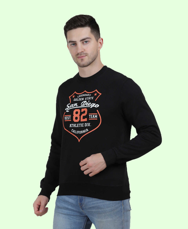 HiFlyers Mens Black Slim Fit Printed Round Neck Sweatshirt