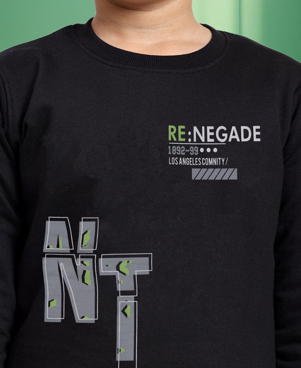 HiFlyers Boys Regular Fit | Premium Cotton Fleece |Full Sleeves|Round Neck|Trendy Winter Wear| Sweatshirts For Boys And Girls -Black