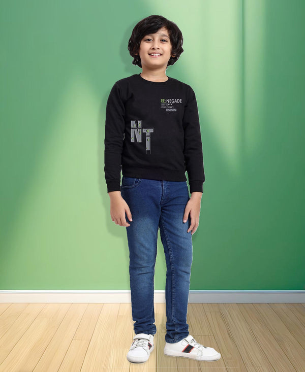 HiFlyers Boys Regular Fit | Premium Cotton Fleece |Full Sleeves|Round Neck|Trendy Winter Wear| Sweatshirts For Boys And Girls -Black