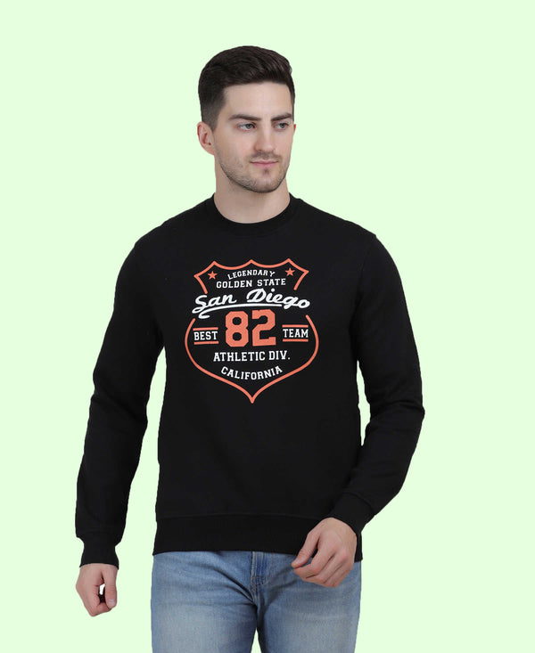 HiFlyers Mens Black Slim Fit Printed Round Neck Sweatshirt