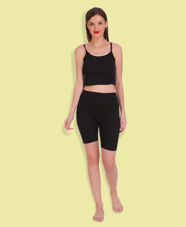 T.T. Pearl Women 100% Cotton Multipurpose Shorts Pack Of 2 Black & Skin