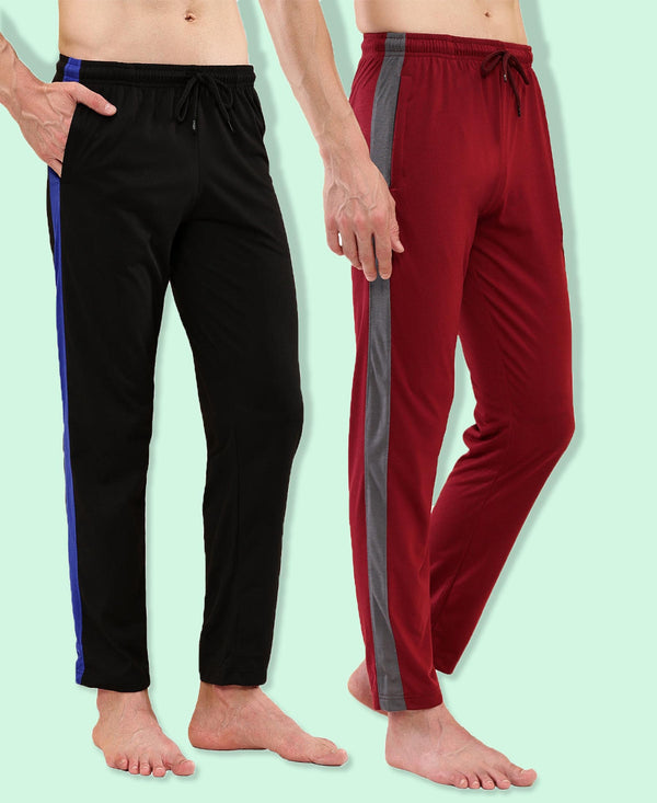 T.T. Men Regular Fit Poly Jersey Cut And Sew Trackpant Pack Of 2-Black-Maroon