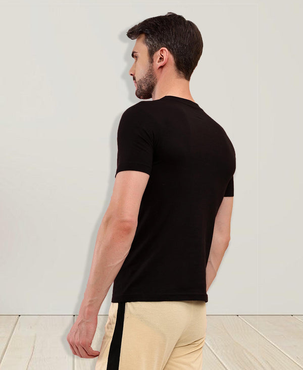 T.T. Men Slim Fit 100% Cotton Cool Round Neck Half Sleev Solid Tshirt Black