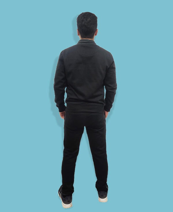 HiFlyers Mens Black Regular FitSolid Fleece Tracksuit