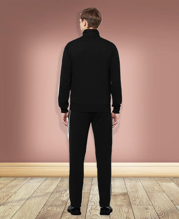 HiFlyers Mens Black Regular FitSolid Fleece Tracksuit