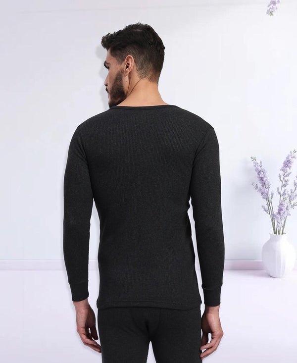 T.T. Men Regular Fit Super Soft, Super Warm Cotton Rich With Elastomeric Finish Thermal Set -Black