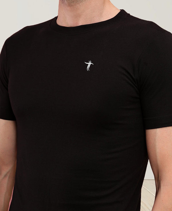 T.T. Men Slim Fit 100% Cotton Cool Round Neck Half Sleev Solid Tshirt Black