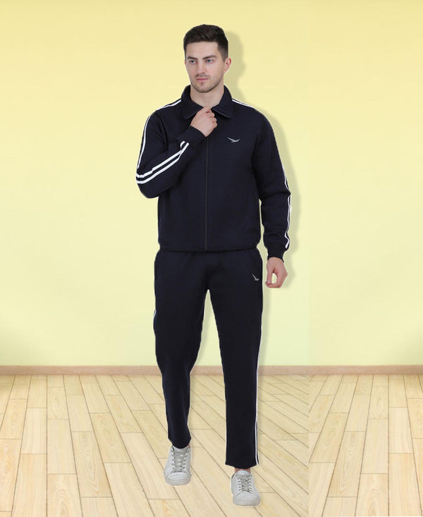 HiFlyers Mens Navy Regular Fit Solid Micro Polyester Fabric Tracksuit (All Season)