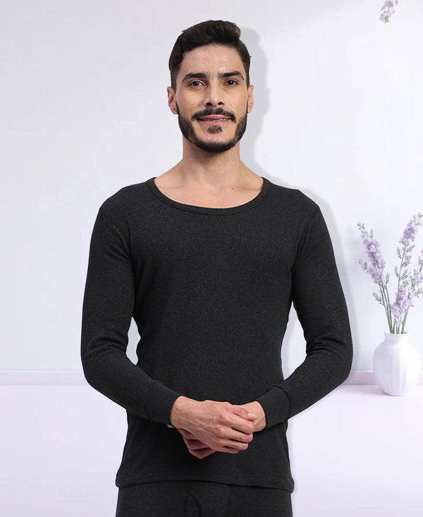 T.T. Men Regular Fit Cotton Rich With Elastomeric Finish Thermal Top Pack Of 1-Black