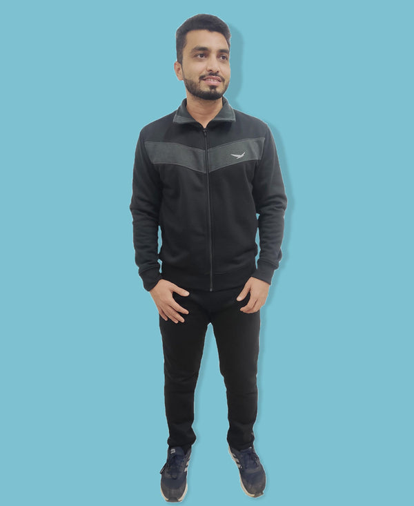 HiFlyers Mens Black Regular FitSolid Fleece Tracksuit