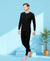 T.T. Men Regular Fit Hotpot Dyed Cotton Fleece Heavy Winter Thermal Trouser -Black