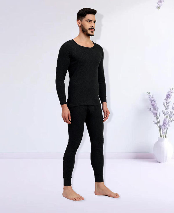 T.T. Men Regular Fit Super Soft, Super Warm Cotton Rich With Elastomeric Finish Thermal Set -Black