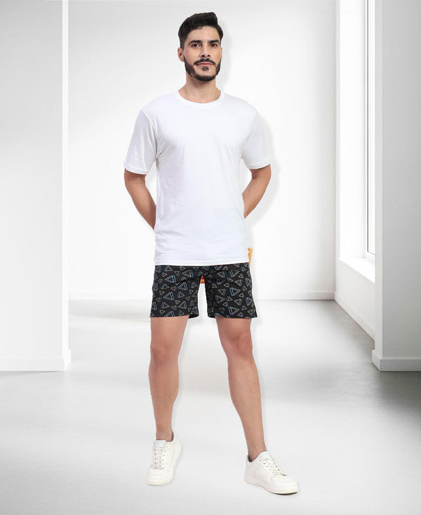 T.T. Men Regular Fit Cotton Polyster Printed Short With Zip Pocket Pack Of 1-Black Geometric