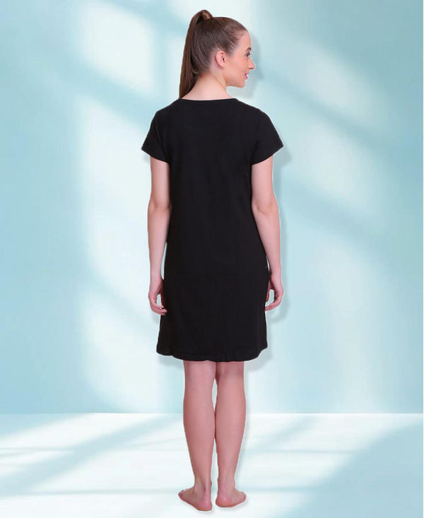 T.T. Women Half Sleeves 3/4 Gown - Black