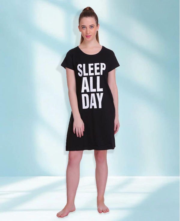 T.T. Women Half Sleeves 3/4 Gown - Black