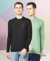 T.T. Men Cotton Polyster Regular Fit Solid Full Sleeve T-Shirt Pack Of 2 (Black-Green )
