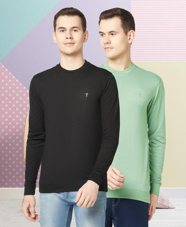 T.T. Men Cotton Polyster Regular Fit Solid Full Sleeve T-Shirt Pack Of 2 (Black-Green )