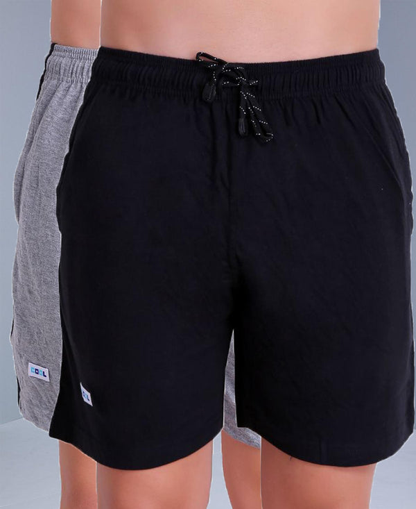 T.T. Men Solid Cotton Shorts Pack Of 2 Navy::Grey