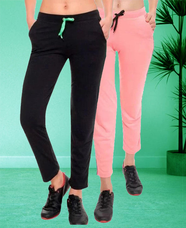 T.T. Women 100% Cotton Interlock Fabric Track Pant Pack Of 2