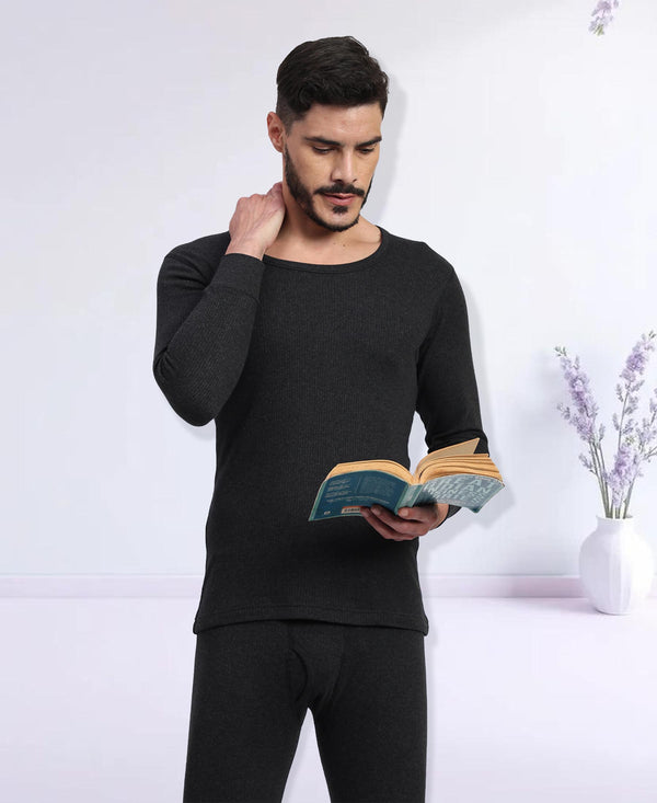 T.T. Men Regular Fit Cotton Rich With Elastomeric Finish Thermal Top Pack Of 1-Black