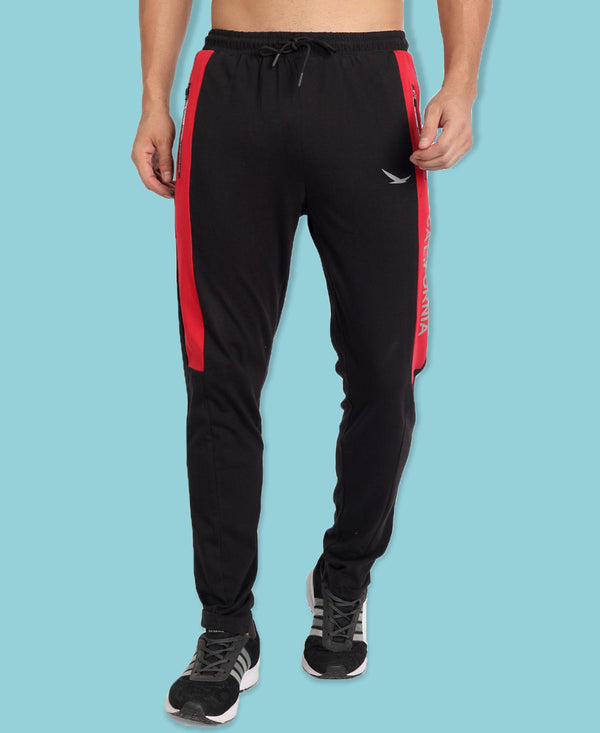 HiFlyers Men Black & Red Colourblocked Track Pants
