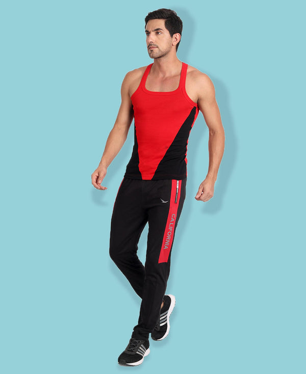 HiFlyers Men Black & Red Colourblocked Track Pants