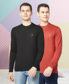 T.T. Men Cotton Polyster Regular Fit Solid Full Sleeve T-Shirt Pack Of 2 (Black-Orange )