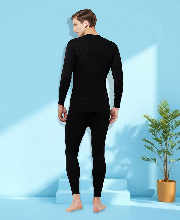 T.T. Men Regular Fit Hotpot Dyed Cotton Fleece Heavy Winter Thermal Top -Black