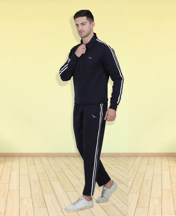 HiFlyers Mens Navy Regular Fit Solid Fleece Tracksuit